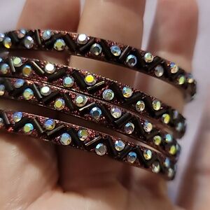 Set of 4 Multicolour Brown and Golden  Stackable Beaded Sparkle Indian Bracelets
